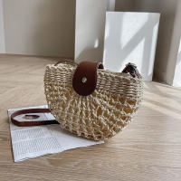 Bolso de paja para mujer, bandolera semicircular hecha a mano de ratán, bolso de mano para viaje y playa - details 14
