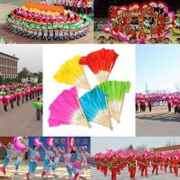 Hermoso abanico de danza Yangko hecho a mano, abanico de velo de seda clásico de estilo chino, abanico de danza del vientre de seda de medio círculo, abanico de utilería - details 3