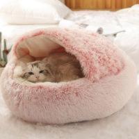 Esterilla redonda de felpa larga y cálida para mascotas, cueva interior, saco de dormir, casa para perros, cojín para gatos, cama para gatos, suministros de invierno - details 3