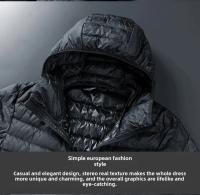 Chaqueta holgada de plumas de ganso blanco, chaqueta ligera con capucha, cuello alto para hombre, corte ajustado con capucha juvenil - details 35