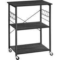 Estantería de Cocina con Ruedas, Carrito de Servicio de 3 Niveles, Estantería para Microondas, Horno, Tostadora, Marco de Metal con 6 Ganchos, Marrón Rústico y Negro - details 8