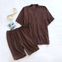 Conjunto de pijama de 2 piezas para pareja japonesa, hilo de algodón fino, pantalones cortos de manga corta, kimono para hombre y mujer, decoración del hogar - details 7