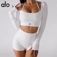 ALO yoga ropa ciclismo correr traje de fitness cintura alta elevación de caderas deporte adelgazar mujer manga larga tops pantalones cortos - details 1