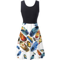 Vestido de verano sin mangas con cuello redondo y estampado Digital para mujer - details 8