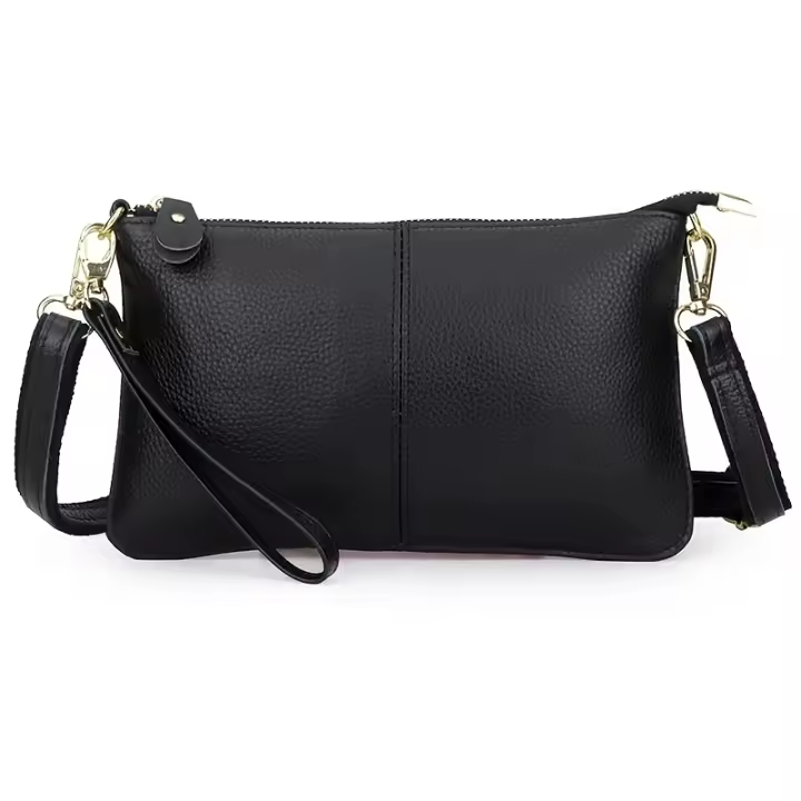 Bolso bandolera de piel auténtica para mujer, elegante azul marino, cierre de cremallera, correa ajustable, perfecto para uso diario - 1