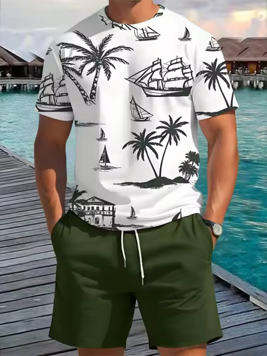 Conjunto Casual de Verano para Hombres Camiseta de Manga Corta y Pantalones Cortos - 1