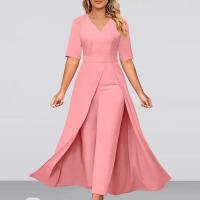 Mono De Oficina Para Mujer, Peto De Retazos Con Cuello En V, Con Cordones, Pantalones Largos De Una Pieza, Color Liso, Elegante - details 1