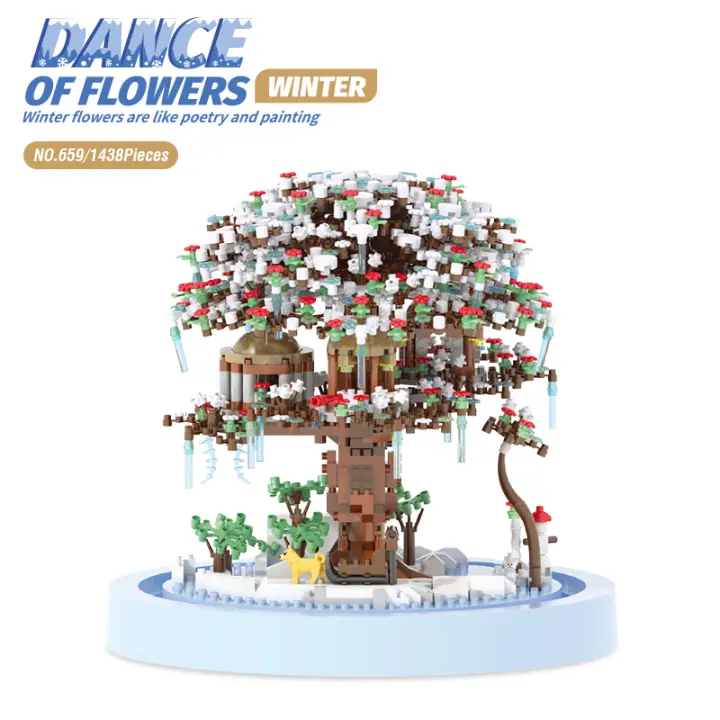 Bloques de construcción de casa de árbol de flores de cerezo para niños y adultos, ladrillos de modelo clásico ligero con cubierta de polvo, regalos de bricolaje - 1