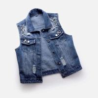 JMPRS-Chaqueta para mujer, chaqueta vaquera rasgada de moda con perlas de lujo, abrigo corto suelto sin mangas, chaquetas casuales 5XL - details 1