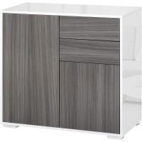 2 Puertas 2 Cajones Marco Blanco Brillante Estante Ajustable Apertura a Presión Almacenamiento Dormitorio 79x36x74 cm Gris - details 0