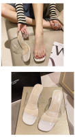 Transparente hermoso tacones altos zapatillas cristal sandalias de tacón grueso francés semi-drag temperamento socialite sandalias - details 10