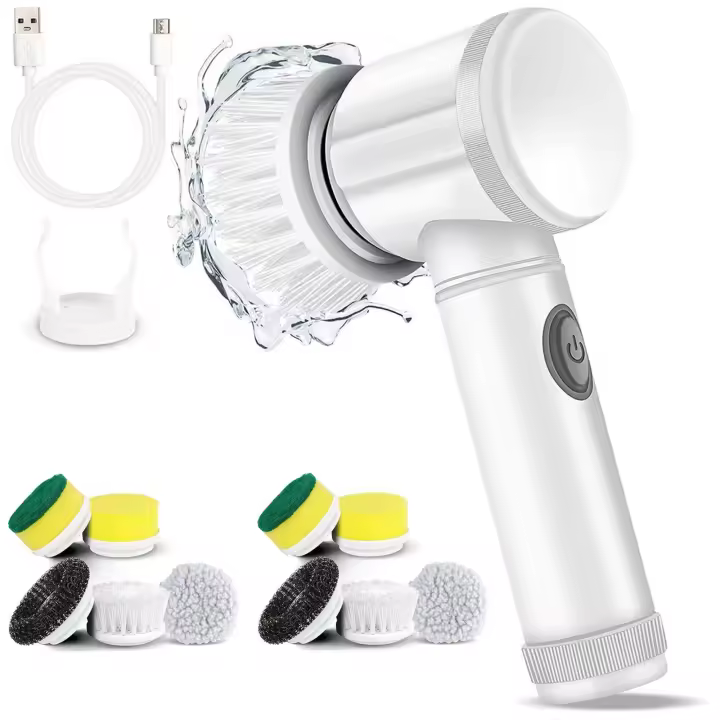 Cepillo de limpieza eléctrico giratorio recargable por USB, con 10 cabezales de cepillo reemplazables y soporte - 1
