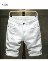 Pantalones Cortos de Denim Blanco para Hombres 2024 Moda Casual con Diseño Rasgado de Rodilla - details 2