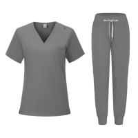 Muchos colores, conjuntos de uniformes para enfermería con cuello en V para mujer, uniforme médico morado menta, pantalones de pierna para correr, conjuntos de enfermeras médicas - details 10