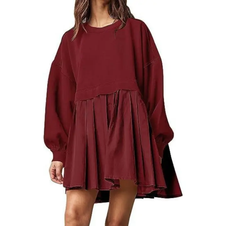 Sudadera Oversize para Mujer con Mangas Acampadas Vestido Corto de Algodón Suave con Cuello Redondo - 1