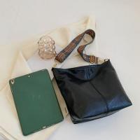 Bolso de hombro Vintage para mujer, bandolera de cuero PU de Color sólido, sencillo, con correa ancha, para ir de compras - details 16