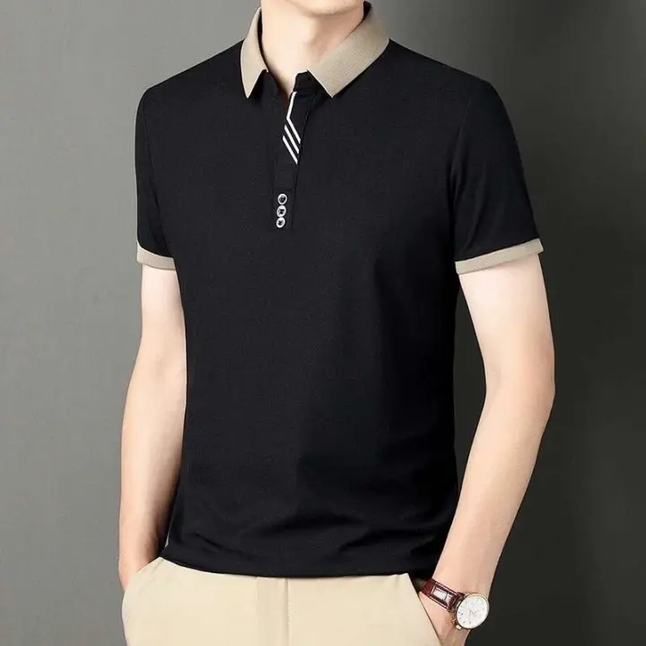 Polo de manga corta de moda de color sólido para hombre, top cómodo informal de verano para negocios - 1