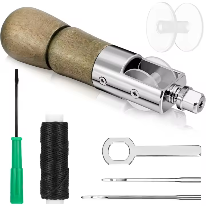 Punzón de puntada de reparación para lona, cuero, tela gruesa, zapatos, bolsos, cinturón, Kit de reparación de tapicería y manualidades, 7 piezas - 1