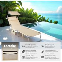 Tumbona Jardín Exterior de Acero, Tumbona Plegable con Reposacabezas, Parasol y Bolsillo Lateral, Tumbona Playa Reclinable 6 Posiciones, Tumbona Piscina Resistente a Intemperie - Gris - details 11