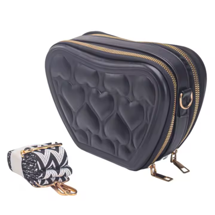 Bolsas de almacenamiento de cosméticos de gran capacidad, bolso de hombro portátil impermeable con forma de corazón, de cuero PU con correa, bolso de maquillaje de viaje - 1