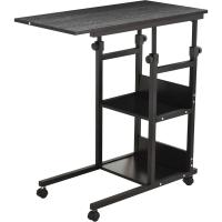 Mesa Auxiliar con Ruedas 80x40 cm Mesa para Sofá en Forma de C con Altura Ajustable 3 Niveles de 72-82 cm Marco de Metal para Salón Cocina Negro - details 0