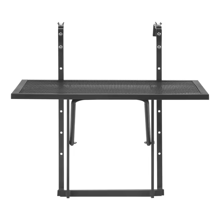 SucceBuy Mesa colgante para balcón, mesa con barandilla plegable de metal de 19 x 24 pulgadas, ajustable en 5 niveles para barandillas de 1 a 4,7 pulgadas, mesa de bar para exteriores para patio y terraza - 1
