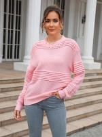 Suéter elegante para mujer, suéteres rosas sueltos, Tops de manga larga a la moda, jerséis de cuello redondo, prendas de punto nuevas, otoño, 2023 - details 8