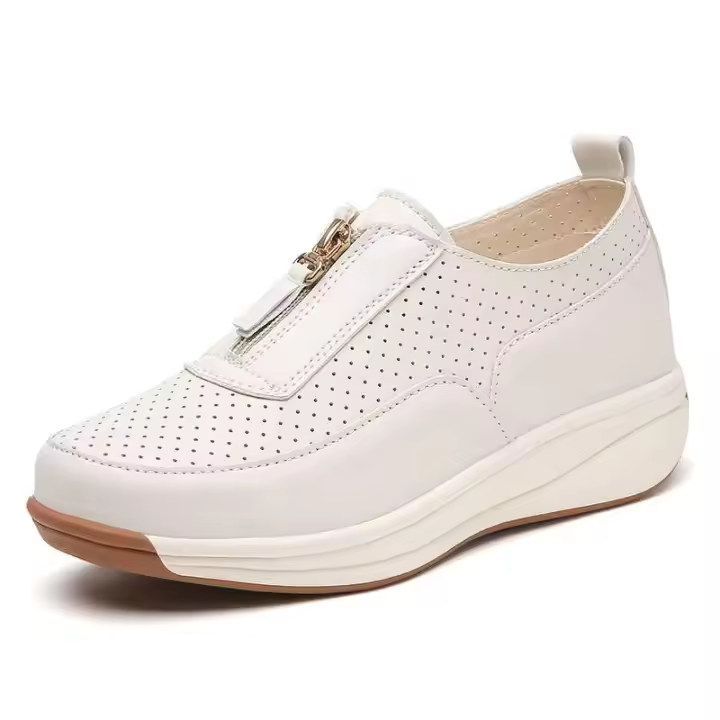 Nueva funda deslizante con cremallera de cuero blanco que aumenta la altura de alta calidad, zapatos deportivos para mujer, jogging en la ciudad, precio bajo, transpirable - 1