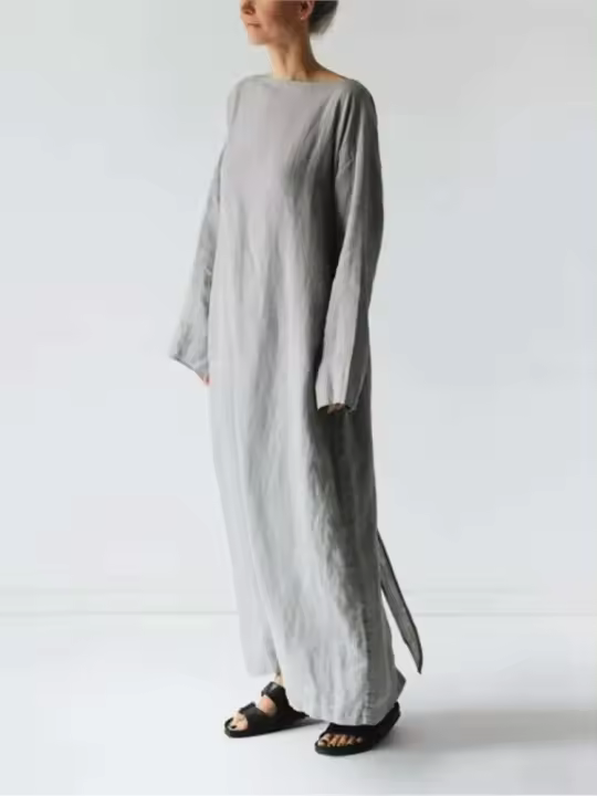 Vestido holgado de algodón de manga larga para mujer, moda informal, liso nuevo, con lazo y cordones, elegantes, otoño 2024 - 1