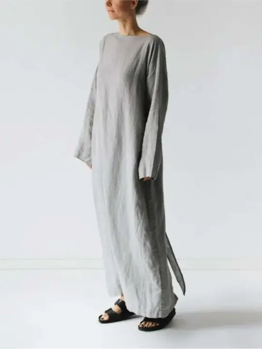 Vestido holgado de algodón de manga larga para mujer, moda informal, liso nuevo, con lazo y cordones, elegantes, otoño 2024 - 1