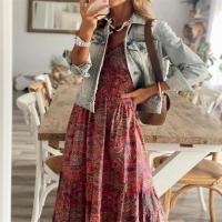 Vestidos con cuello en V para mujer, a la moda vestido estampado de manga corta, Verano - details 1