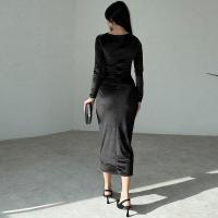 Maxi vestidos ajustados para mujer, vestido de noche elegante y bonito, cuello redondo, manga larga, Color sólido, nuevo, a la moda - details 9