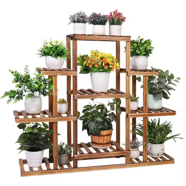 Plantas de madera interiores exteriores, estantería para plantas y flores de 9 niveles, estante decorativo para macetas para patio, jardín, balcón, oficina (9-13 macetas) - 1