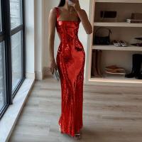 Vestido Maxi de Noche Formal para Mujer Cuello Cuadrado, Manga Ajustada, Brillo de Sequins Plateados Ideal para Fiestas - details 5