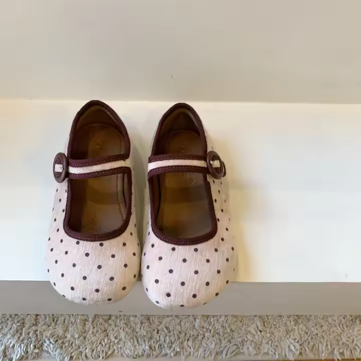 Zapatos de princesa de terciopelo con lunares para compañera de clase, zapatos de bebé de fondo plano y boca baja - 1