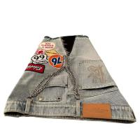 Jeans Retro Azules con Bordado de Patrón de Dibujos Animados Pantalones Cortos Casuales para Hombres Moda Deportiva - details 5