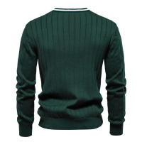 Suéter de manga larga con cuello en V para hombre, chaqueta de punto acanalada de color en contraste de moda - details 2