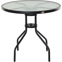 Mesa de Jardín Redonda de Cristal Templado Comedor de Patio Terrázano Balcón Exterior con Agujero para Parasol Negro Ø80x72 cm - details 0