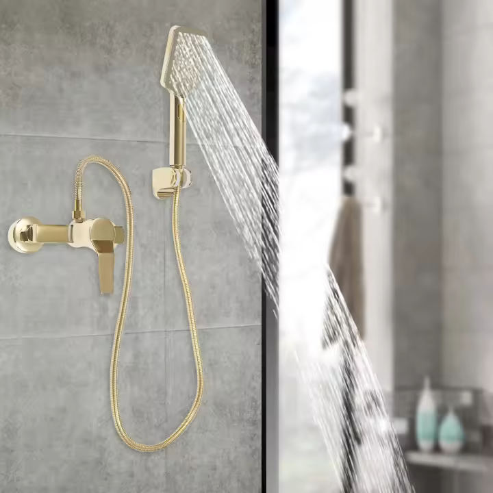 Grifo de ducha de mano, grifo para bañera, ducha de pared, modo de ducha de lluvia, modo de enjuague, juego de ducha con soporte de ducha y manguera de ducha de 1,5 m (dorado) - 1