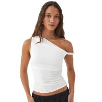 Camiseta de Verano Casual Sin Mangas, Color Sólido, Perfil Rebanado en el Hombro de Mujer - details 0