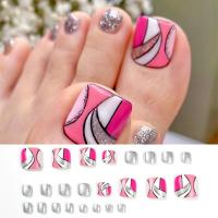 Juego De 24 Piezas Uñas Postizas De Acrílico Con Borde Blanco Y Flor Artísticas Para Pies Uñas Press on Removibles Para Fiestas - details 40
