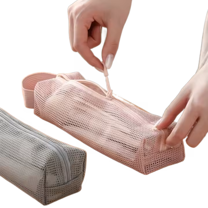 Neceser de malla con asa práctica, bolsa de almacenamiento de artículos de tocador plegable y transpirable, bolsa de maquillaje ligera, bolso de lavado para niñas - 1