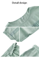 Conjuntos de verano de 2 piezas para mujer, Tops de manga raglán con pantalones, Verde S - details 27