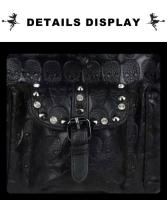 Mochila con relieve de calavera Punk para mujer, morral negro gótico con remaches de Halloween, mochila de viaje de nicho - details 5