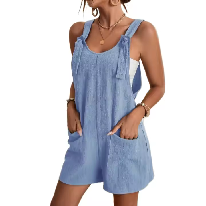 Mono informal de verano sin mangas, cuentas anchas para mujer, pantalones de color claro, circunferencia del pecho, mono con bolsillos - 1