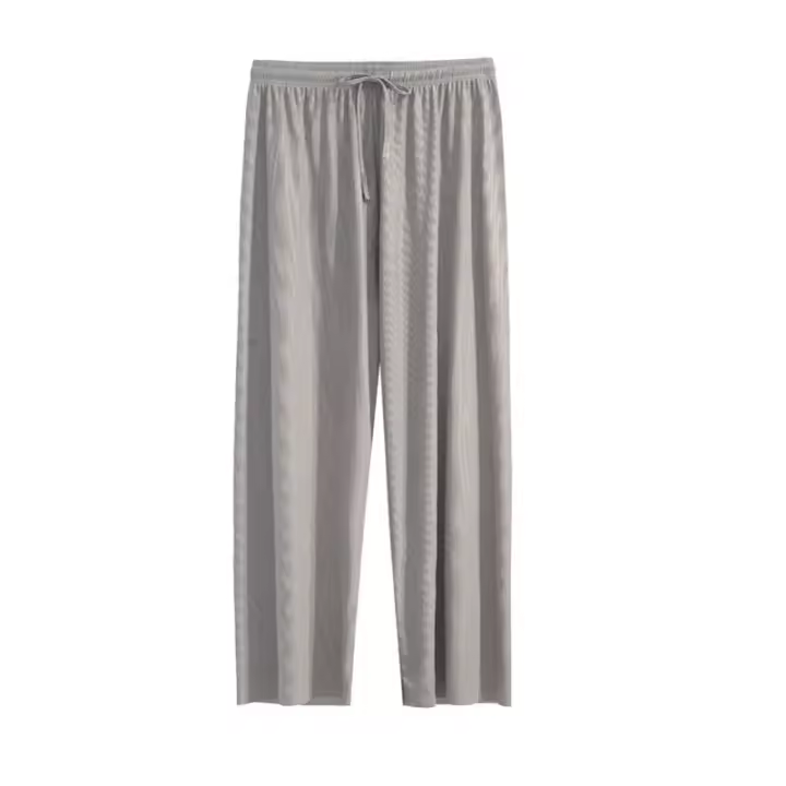Pantalones anchos hasta el tobillo para mujer Pantalón informal de cintura elástica sólido, pantalones sueltos de seda de hielo, primavera y verano - 1