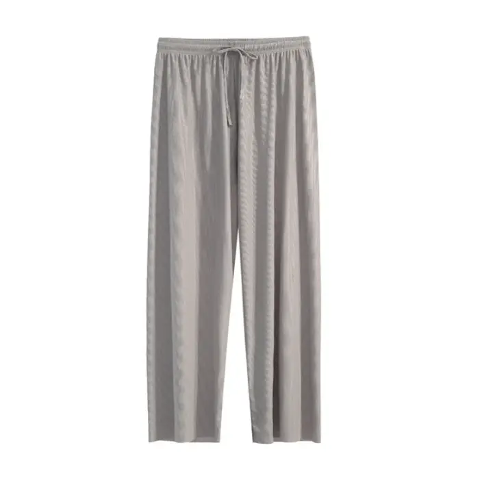 Pantalones anchos hasta el tobillo para mujer Pantalón informal de cintura elástica sólido, pantalones sueltos de seda de hielo, primavera y verano - 1