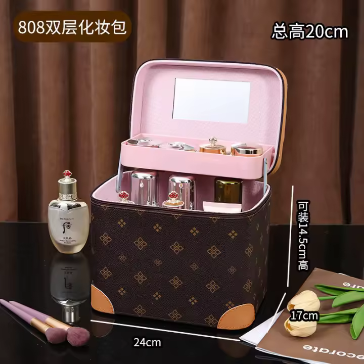 Bolsa de Maquillaje de Viaje Retro de Gran Capacidad 2025 Caja de Almacenamiento de Cosméticos Portátil de Alta Gama Organizador de Maquillaje Manual - 1