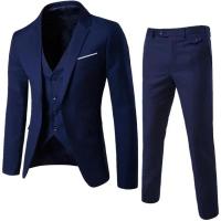 Traje elegante de tres piezas para hombres, traje ajustado de un solo botón, negro, fiestas, negocios, bodas - details 3