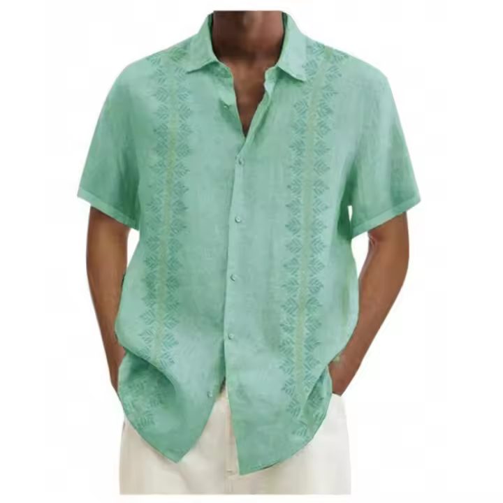 Camisas hawaianas con solapa de árbol de Coco para hombre, camisa de manga corta a la moda, blusa Floral, cuello vuelto, ropa masculina, verano - 1